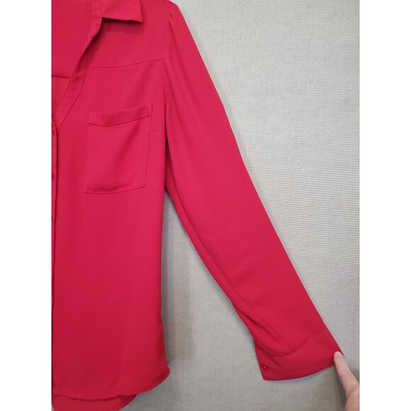 Express Portofino Roll-Tab Sleeve Button-Up Shirt Red Size Medium - Picture 2 of 6